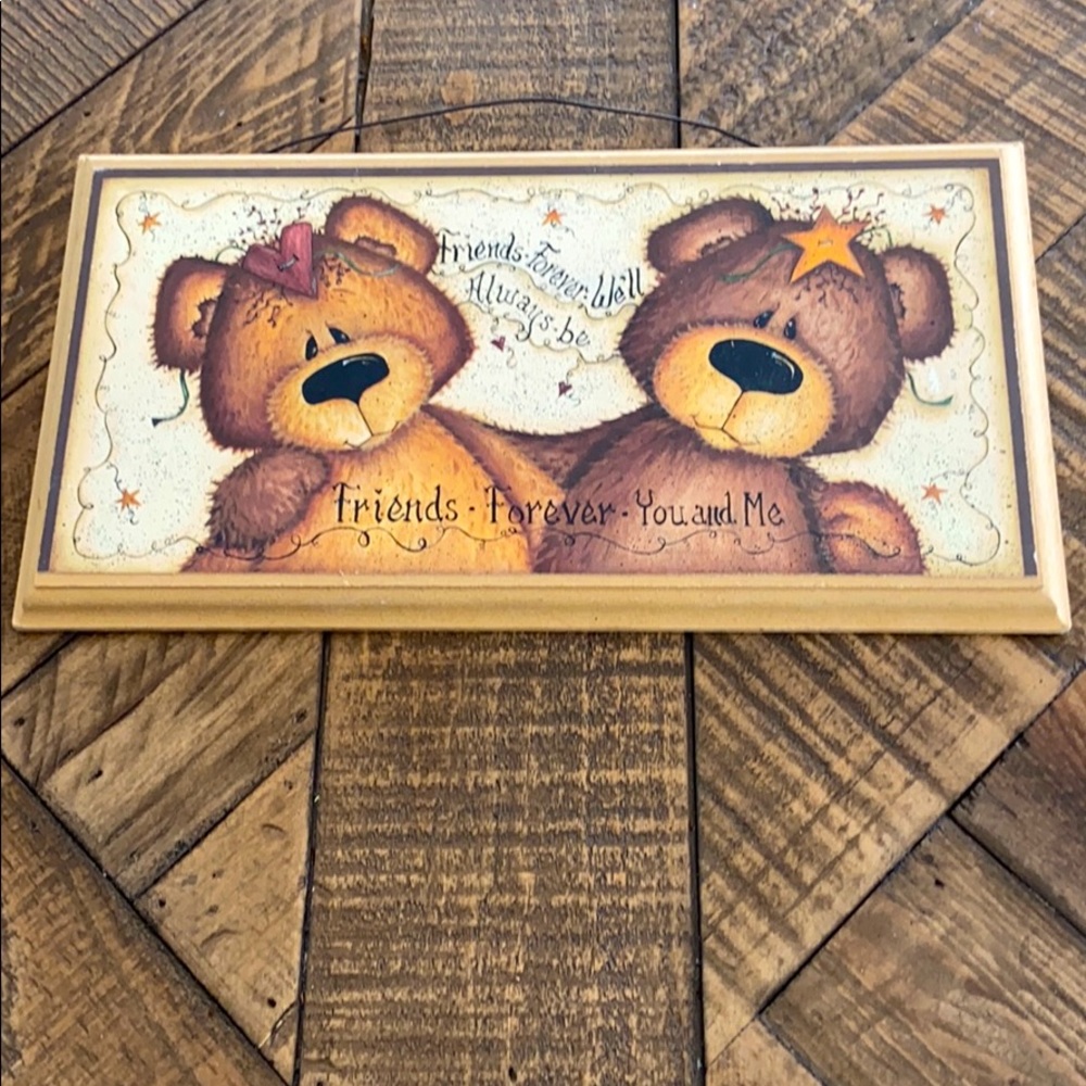Friendship Teddy bear wood wall art 11x6